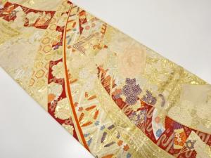 アンティーク　御所車に牡丹・熨斗・古典柄織り出し袋帯（材料）